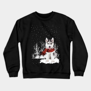 Christmas Husky With Scarf In Winter Forest Crewneck Sweatshirt